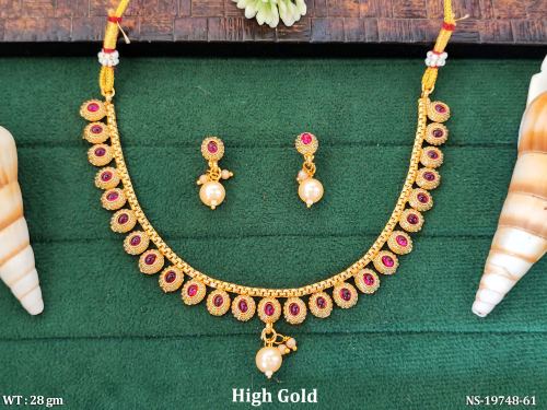 Oval Stone-Studded Necklace Set for Women in Ruby, photo 2 of 5