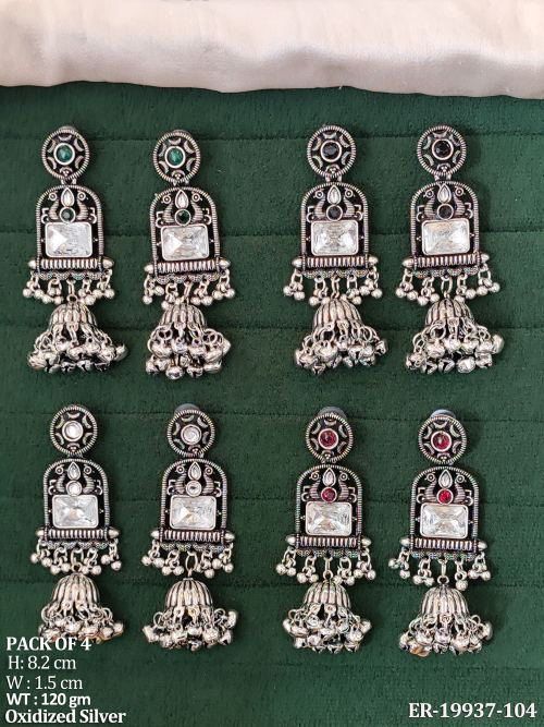Jhumka Earrings with Stone Work in Oxidised Finish, photo 2 of 3