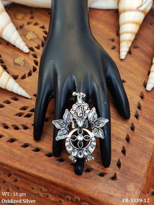 Antique Style Oxidized Silver Party Wear  Finger Ring 