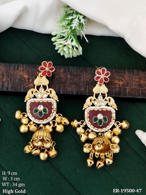 Antique Stone-Studded Jhumki Earrings in Ruby, photo 4 of 5