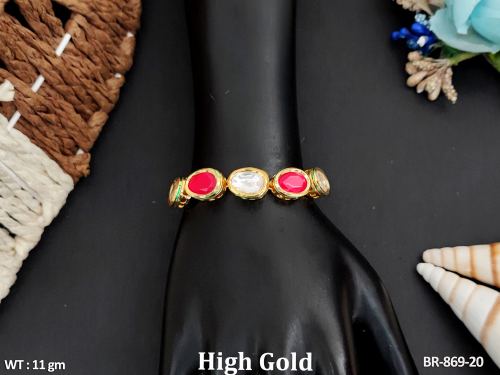 Classic Stone-Studded Kundan Bracelet for Women in Ruby, photo 3 of 7