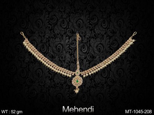 Party Wear Antique Maang Tikka in Mehendi Finish