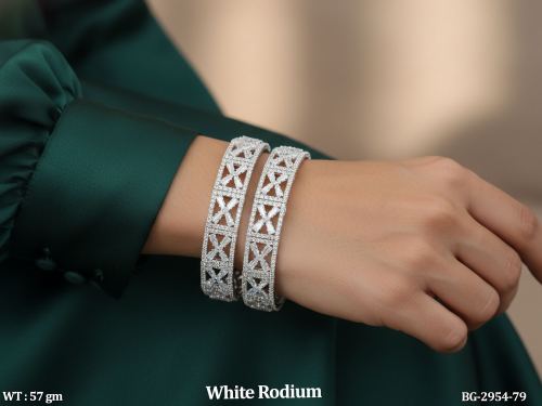 Stone-Studded Bangle Set in White Finish
