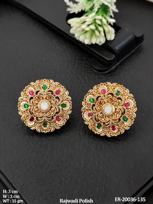 Antique Stone-Studded Earrings in Rajwadi Finish in Ruby Green, photo 2 of 3