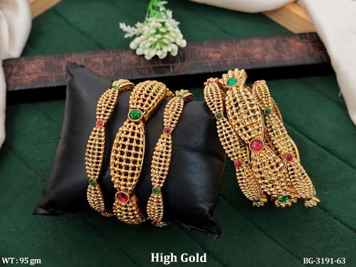 Antique Designer Bangles Set High Gold Polish