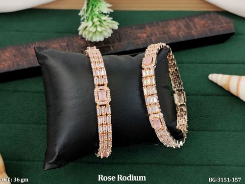 Rose Rhodium American Diamond Bangles Set