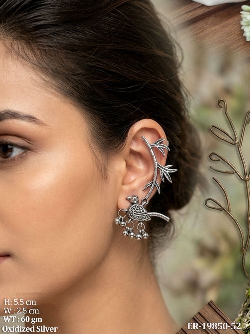 Bird Motif Oxidised Finish Ear Climber Earrings Set of 4
