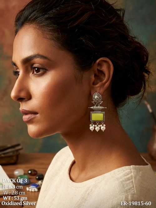 Stone-Studded Statement Drop Earrings for Women, photo 2 of 3