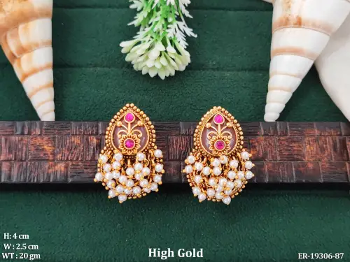 Stone-Studded Temple Drop Earrings for Women