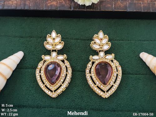 Mehendi Finish Antique Stone-Studded Earrings for Women in Maroon, photo 3 of 5