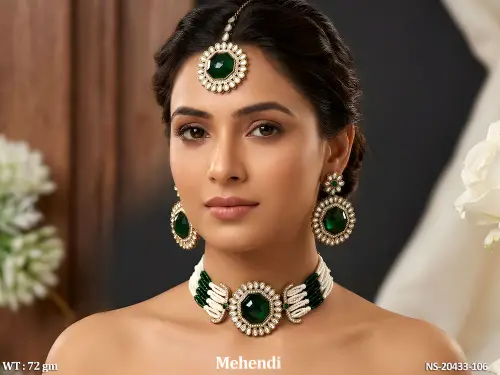 Elegant Antique Pearl Choker Necklace Set with Full AD Stone