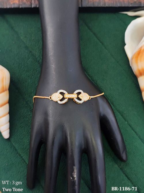 Two Tone American Diamond Heart Link Bracelet