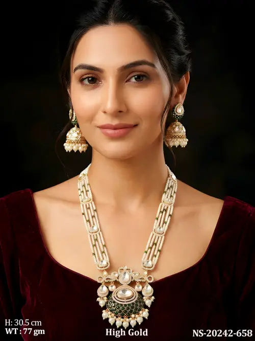 Party Wear Kundan Jewellery Set with Stone Work