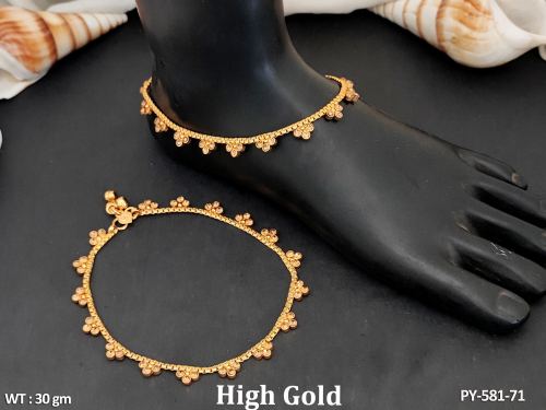 Party Wear Antique Payal with Stone Work in Transparent Yellow, photo 2 of 2