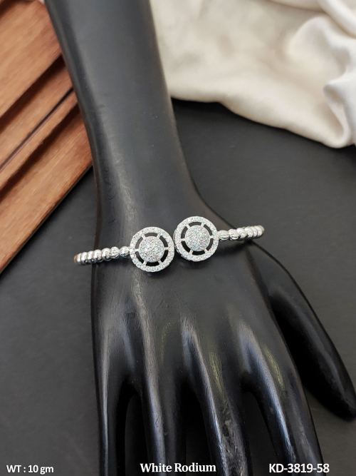 Beautiful Floral White Rodium Full Stone Kada 