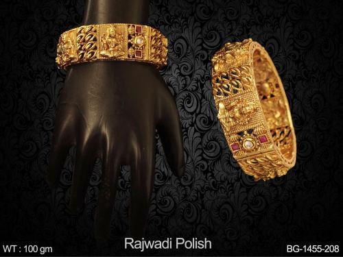 Rani White Temple Bangles Set of 2