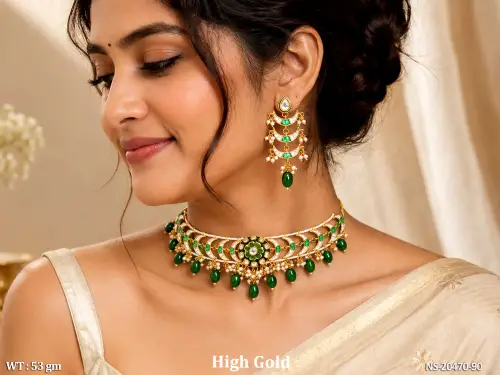 Designer Full Stone Pearl Necklace Set with Earrings