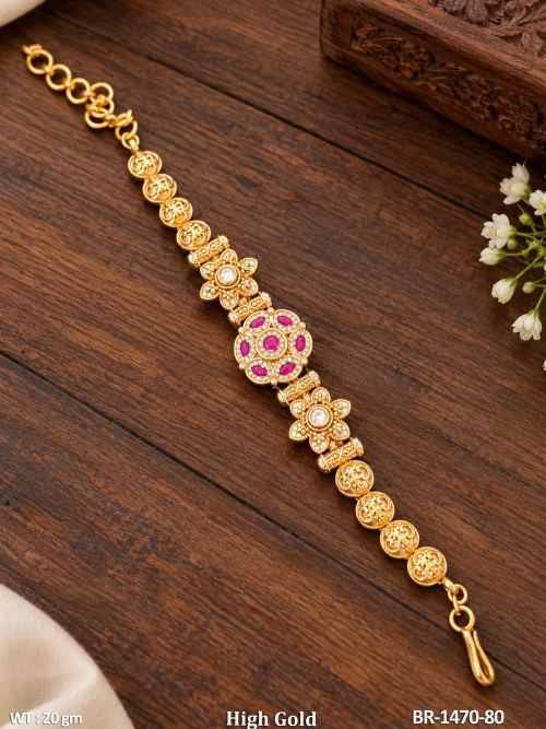 Floral Stone-Studded Bracelet for Women in Ruby, photo 3 of 3