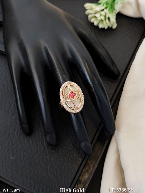 Oval Stone-Studded Finger Ring for Women in Ruby, photo 3 of 5