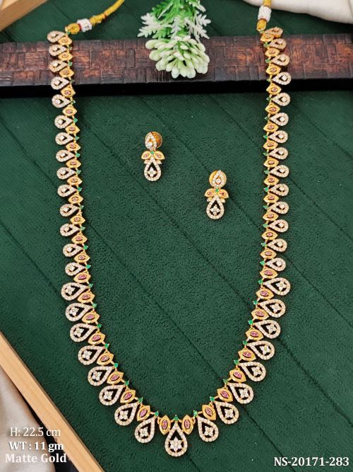 Long Necklace Set with Stone Work in Matte Finish, photo 2 of 3