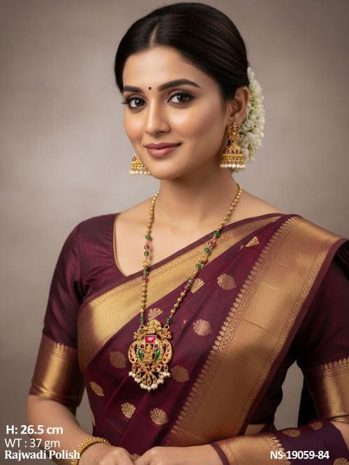 Stone-Studded Jewellery Set with Lakshmi Design