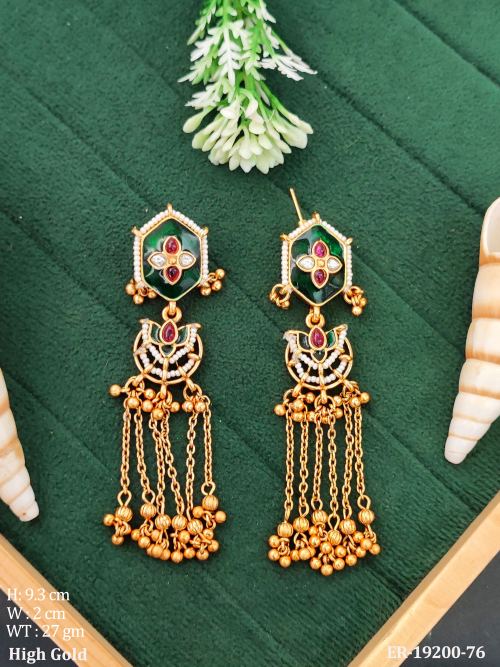 Long Temple Earrings with Stone Work, photo 2 of 3