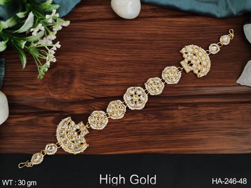 Kundan Jewelry High Gold Polish Designer Party Wear Fancy Style Kundan Hair Accessories 