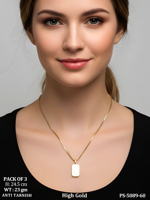 High Gold Minimalist Pendant Chain for Women Daily Wear Pack Of 3