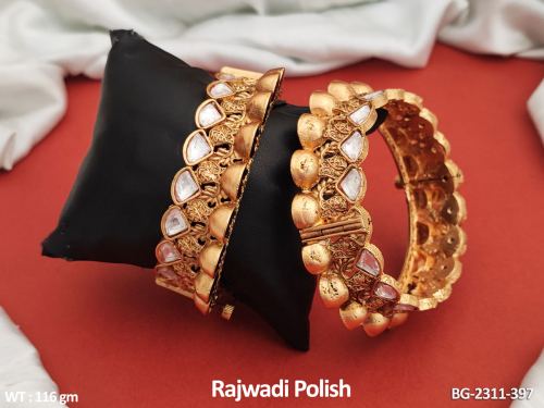 White Kundan Bangles Set of 2