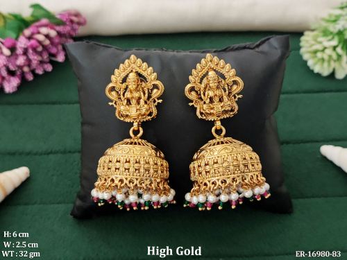 Temple Stone-Studded Jhumkas in Ruby Green, photo 3 of 4