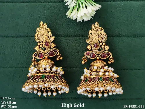 Peacock Stone-Studded Jhumkas for Women