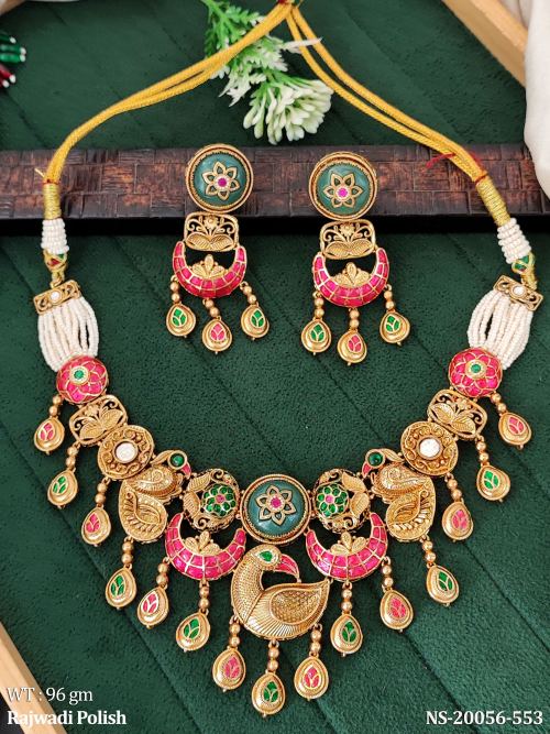 Peacock Necklace Set in Rajwadi Finish in Mint Green, photo 4 of 4