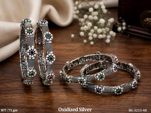 Oxidized Pearl Designer Bangle Set for Women