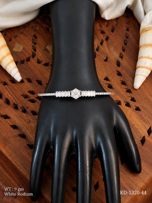 Kada Bracelet with CZ Stones in White Finish