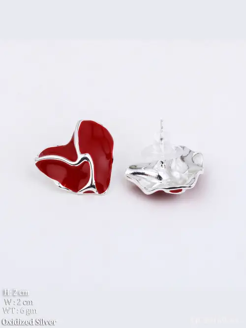 Stone-Studded Stud Earrings in Oxidised Finish