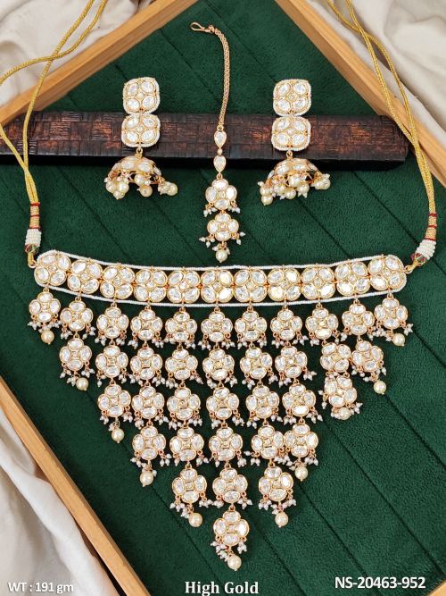 Designer Kundan Choker Necklace Set with Beads