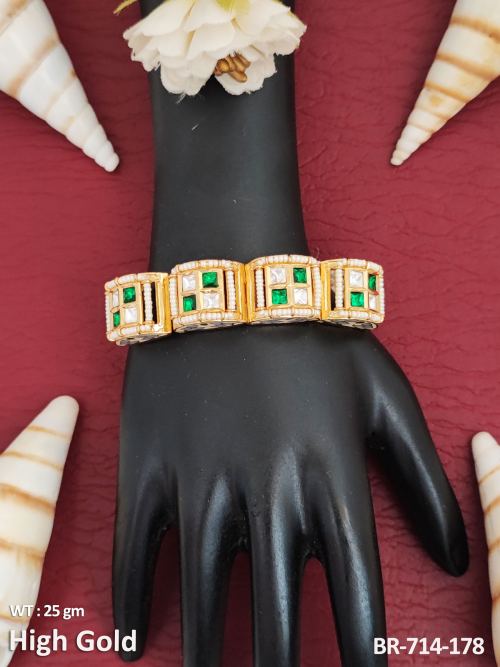 Party Wear Kundan Bracelet for Women in Green, photo 3 of 4