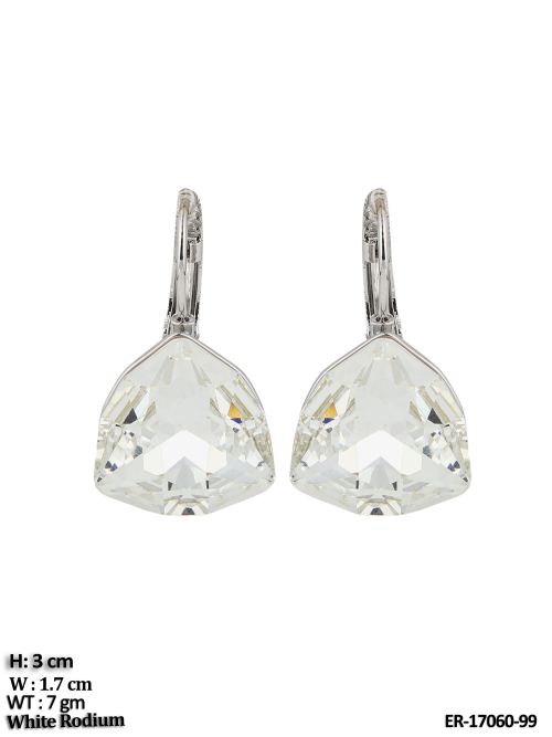 Stone-Studded Earrings in White Finish, photo 2 of 2