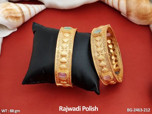 Antique Bangle Set with Stone Work in Rajwadi Finish