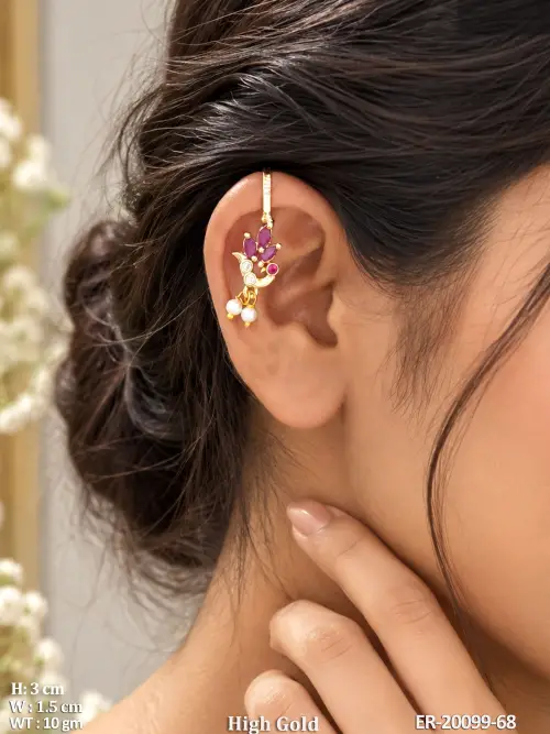 Floral Bugadi Dangler Earrings with Pearls