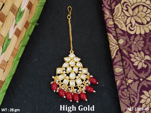 Classic Kundan Stone-Studded Tikka in Ruby, photo 4 of 7