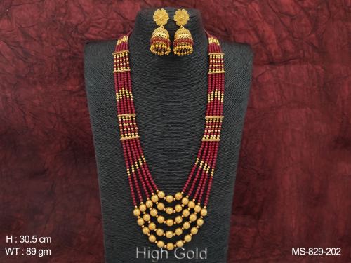 Beautiful Ethnic Beaded High gold Polish 5 Layer Fashion Long Mala Necklace