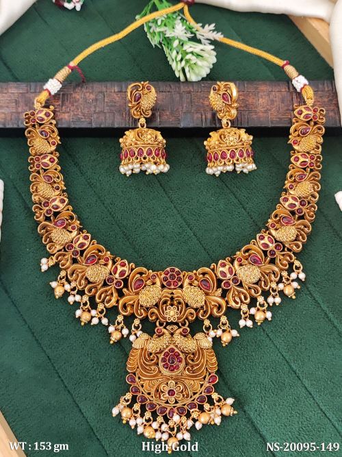 South Indian Peacock Necklace Set in Ruby, photo 2 of 4