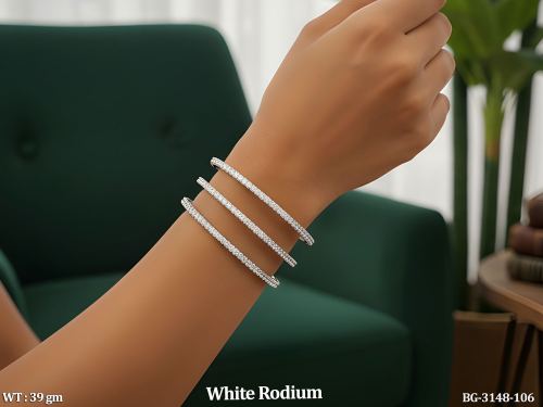 American Diamond White Rhodium Bangles Set