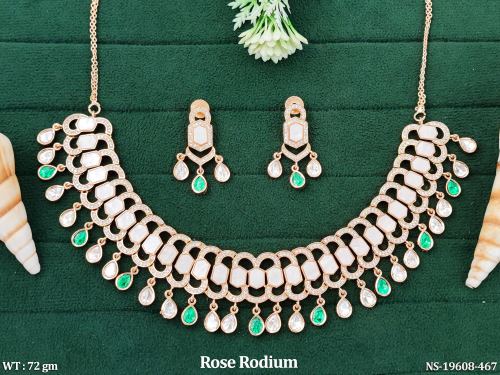 Rose Finish Kundan Stone-Studded Necklace Set with Earrings for Women