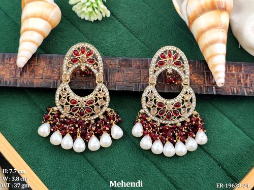 Moon Stone-Studded Drop Earrings for Women in Ruby, photo 2 of 16