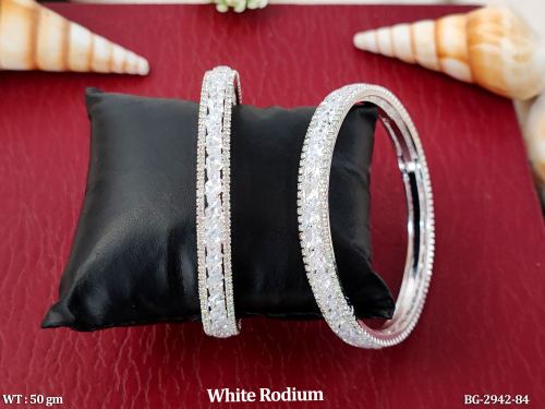 Bangle Set with Stone Work in White Finish