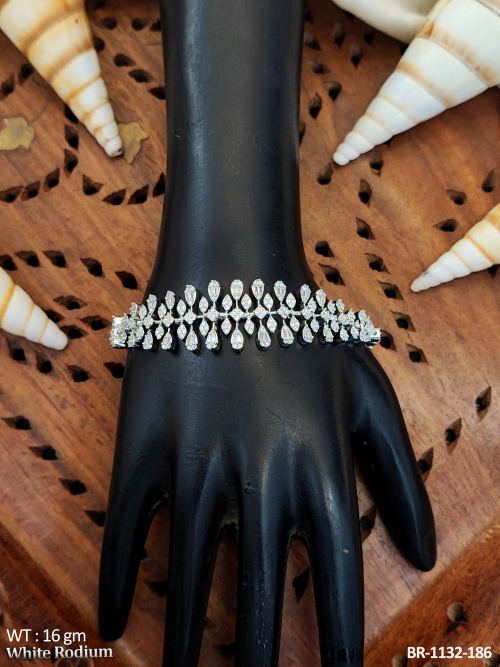 Designer White Rodium Polish AD Stone Bracelets  