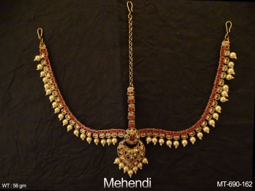 Oval Antique Maang Tikka in Mehendi Finish