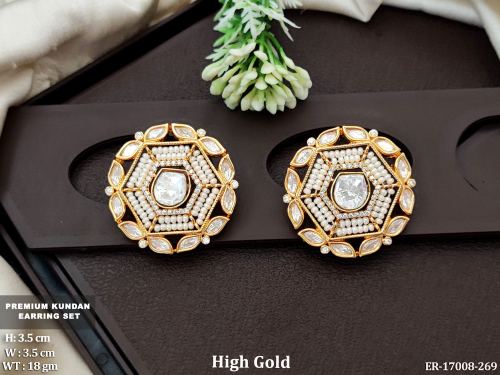 Party Wear Kundan Earrings with Stone Work in White, photo 4 of 6